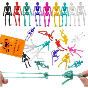 24PCS Halloween Stretchy Skeleton Toys, Assorted Color Stretchy Skull Squishy Toys for Party Favors, Happy Halloween Goody Bag Fillers, Halloween Sticky Toys for Kids, Boys & Girls