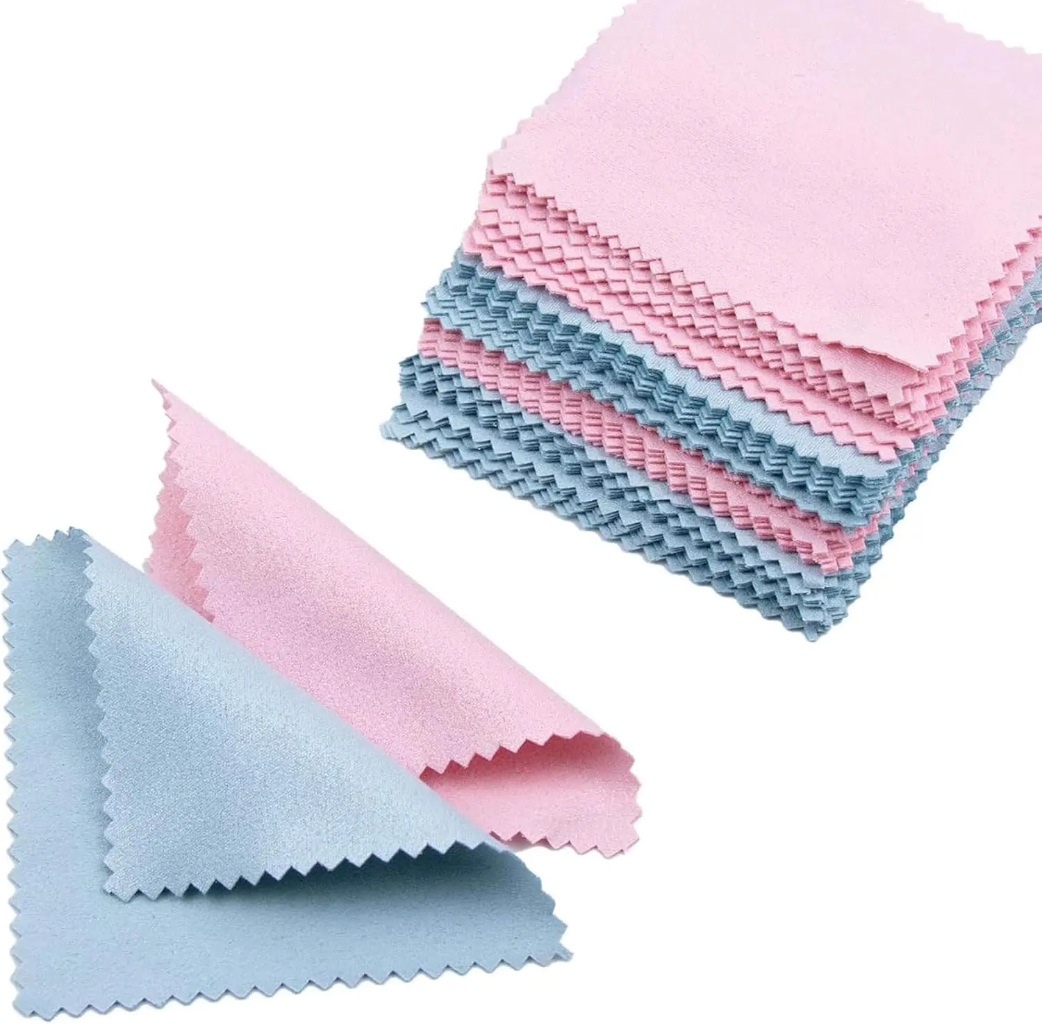 100 Pack Jewelry Cleaning Cloths Polishing Cleaner Cloth for Sterling Silver Gold Platinum Small Diamond Polish Cloth Pink & Blue 8x8cm