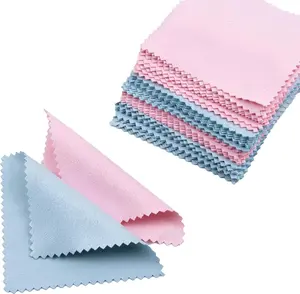 100 Pack Jewelry Cleaning Cloths Polishing Cleaner Cloth for Sterling Silver Gold Platinum Small Diamond Polish Cloth Pink & Blue 8x8cm