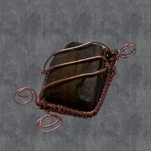 Copper Wrapped Tiger's Eye Pendant - Fashion Accessory for Men