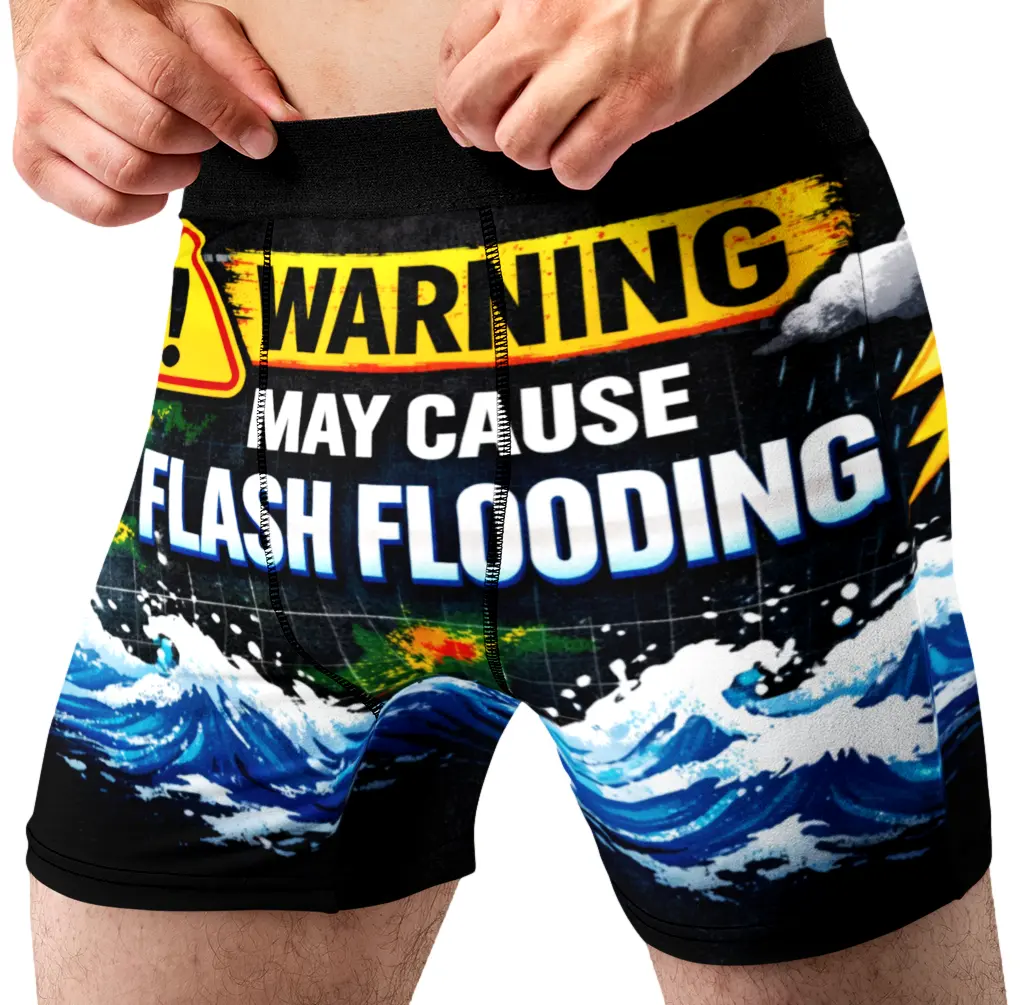 Random Stock Apparel Warning May Cause Flash Flooding Funny Men's Boxer Briefs Novelty Underwear