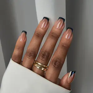 Boss Babe Short Square Black Tip Nails - Press On Nails