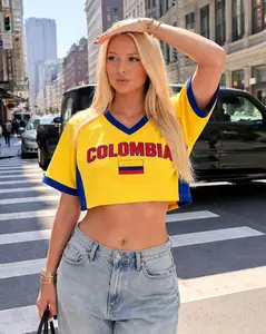 Custom Colombia Flag Crop Top, Personalized Soccer Jersey Crop Tee, Bachelorette Outfit, Festival Shirt, Travel Outfit Gift