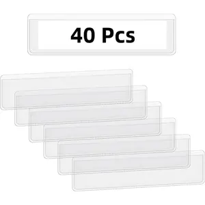 40 Pack Self Adhesive Label Holders Adhesive Clear Shelf Tag Plastic Index Card Pockets for Mailbox Bookshelf Supermarket Storage Bins Label Holder Library Shelf Labels Holder Index Label Pockets