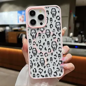 Scream Mask Clear Magnetic Phone Case , Support MagSafe Silicone Bumper Protective Cover For iPhone X 11 12 13 14 15 16 17 Pro Max Plus Air Girl Spooky Faces And Wild Patterns.QXE195