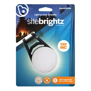 Brightz SiteBrightz Warm White 46 Lumen Magnetic LED Clamp Light for Tent – 3 Brightness Settings, Rechargeable, Weather Resistant
