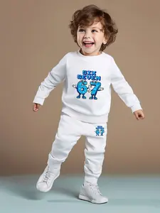 Boys' Two-Piece Set Cartoon Moon Cloud Star Letter Print Long Pants, Casual Fitted Regular Length, All Seasons, Outfit