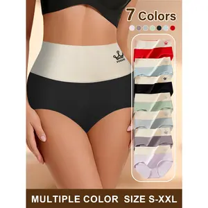 QUASTI 7-Piece High Waisted Cotton Women's Underwear, Featuring Color Blocking Design, Daily Comfortable Skin Friendly Underwear, High Elasticity Anti Rolling And Hip Lifting Women's Underwear, Cute, Elegant & Fashionable Underwear, Minimalism, S-XXL