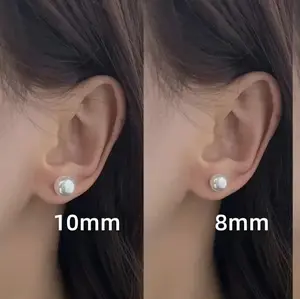 2Pairs（8mm+10mm）s925 Silver needle pearl ear studs are high-end, stylish and trendy earrings for women. They are fashionable, niche, simple and versatile accessories