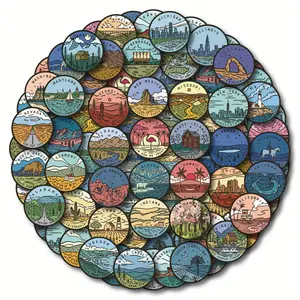 50 Unique American State Scenery Stickers, Iconic Buildings Landscapes, Perfect for Travelers Adventurers Scrapbooks, Guitar Luggage Notebook Decorations, Sticker Packs