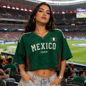 Mexico Football Crop Top Jersey, Custom Soccer Shirt for Women, Personalized Mexico Fan Tee, Festival Game Day Jersey Outfit