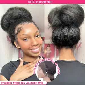 [NEW IN] Bling Hair Pre-Cut 360 Full Lace Glueless Kinky Straight Invisi Strap Human Hair Wigs Yaki Straight 360 Lace Frontal Wig Drawstring Snug Fit Glueless Wigs