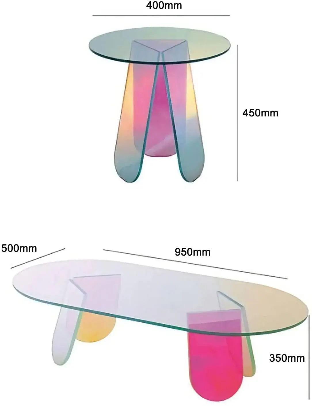 ACRYLIC RAINBOW COLOR COFFEE TABLE, IRIDESCENT GLASS END TABLE ROUND SIDE TABLE MODERN ACCENT TV TABLE FOR LIVING BED ROOM DECORATION