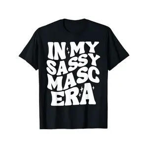 In My Sassy Masc Era Lesbian Flag Lesbian Couple Pride LGBT T-Shirt, vintage Casual Crew Neck Tee, 100%Cotton, Halloween Thanksgiving Christmas Tee, Black made in usa
