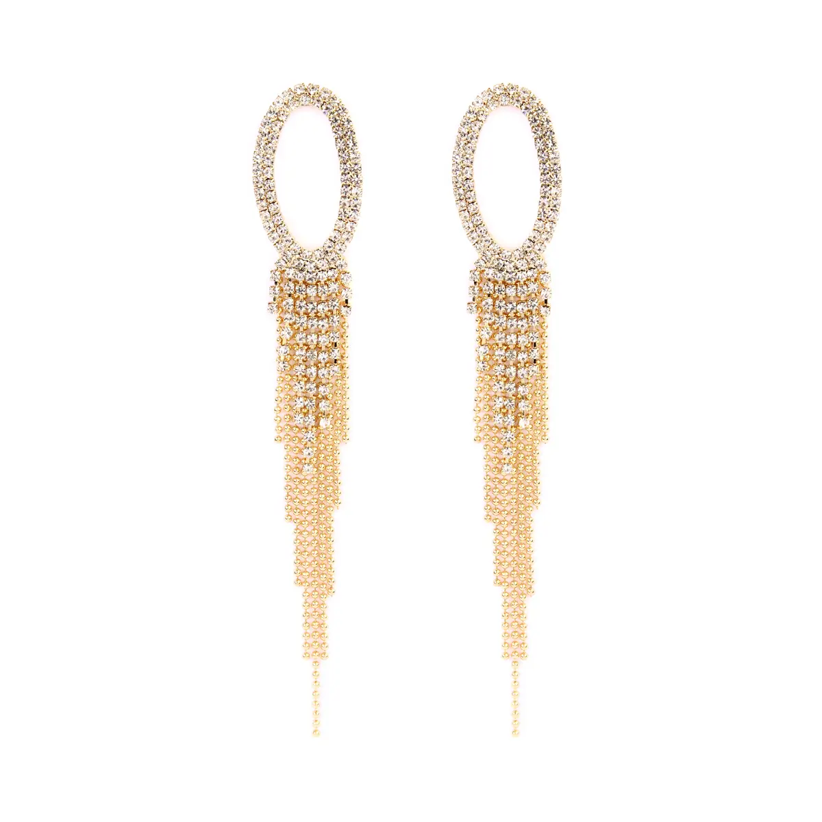 Radiant Oval Rhinestone Fringe Drop Earrings