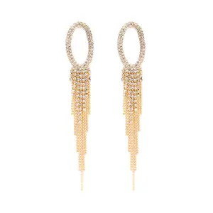 Radiant Oval Rhinestone Fringe Drop Earrings