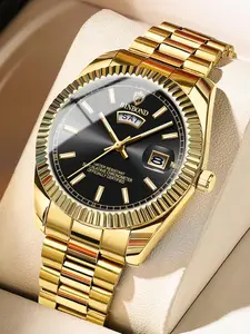 Men's Business Fashion Round Dial Analog Quartz Watch, Fashion Waterproof Watch for Party, Daily Clothing Decor, Trendy All-match & Exquisite Watch for Birthday Gift with Box, Business Fashion Watches