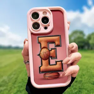 Basketball Pattern Phone Case with E Letter Decoration, TPU Shockproof Full Protection Case, Suitable for iPhone 17/16/15/14/13/12/11 PRO MAX PLUS AIR E XS and PROMAX MINI, Ideal Gift for Friends and Family, T1001