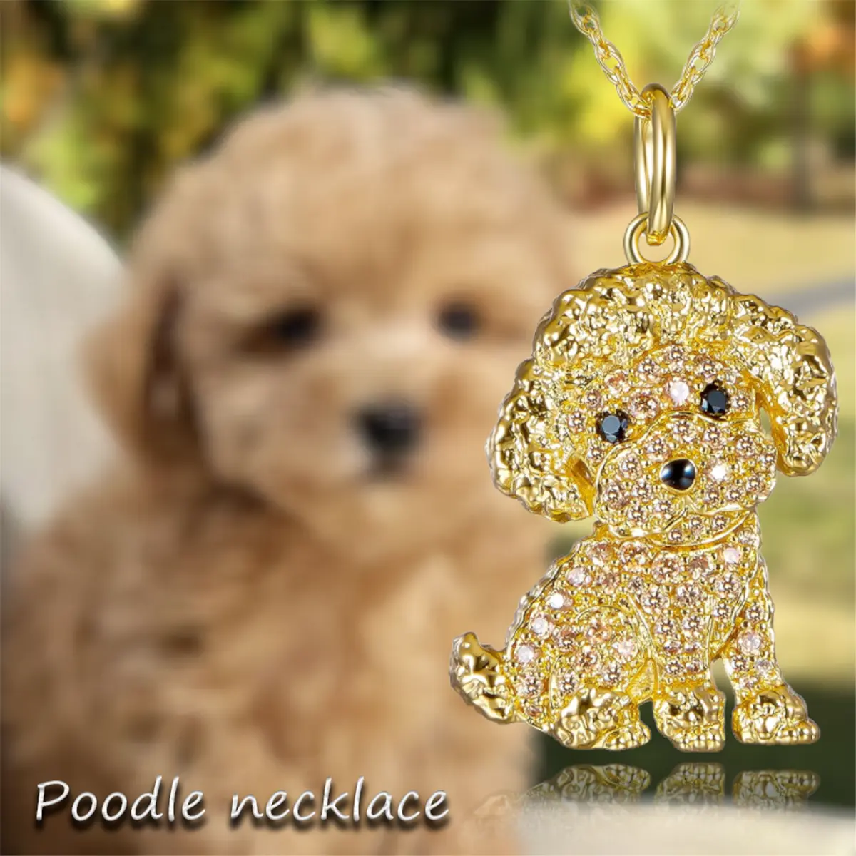 Golden Poodle Pendant Necklace, Cute Zinc Alloy Dog Jewellery with a Stainless Steel Chain, Gift for Dog Lovers