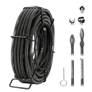 VEVOR Drain Cleaning Cable 66 FTx 5/8 Inch, Professional Sectional Drain Cleaner Cable with 7 Cutters for 0.8 to 3.9 Pipes, Hollow Core Sewer Drain Auger Cable for Sink, Floor Drain, Toilet