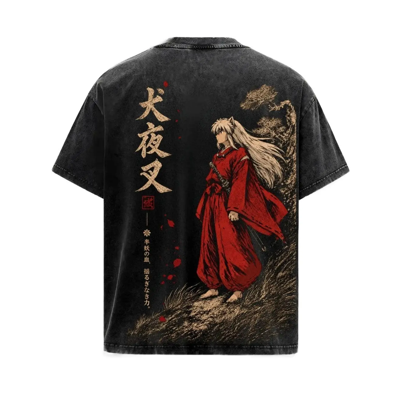 100% Cotton T-shirt.Inuyasha Vintage Clothes Washed Anime Graphic Tee Manga Shirt Japan Anime T-Shirt Oversized Heavy Cotton Streetwear Top Apparel Classic Anime Fan Gift for Men & Woman