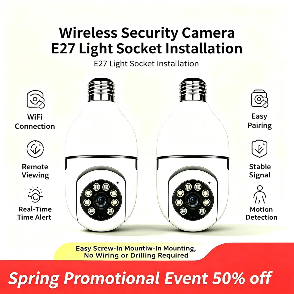 VUN Smart Light Bulb Security Camera - Flush Mount, Easy Socket Installation, Dual 5G/2.4G WiFi, HD Video, Full-Color Night Vision, Motion Sensor & Tracking, 2-Way Audio, App Control, US Cloud, MicroSD Support, Cord Safety, Wireless Gift Option