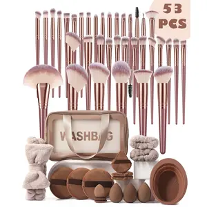 53PCS All-in-One Makeup Tools Set, Waterproof Zipper Cosmetic Bag, 36PCS Makeup Brushes, Makeup Sponges, Multi-Type Powder Puffs, Hairband, Hand Bowl Straps & Cleaning Tool, Portable Travel Beauty Kit