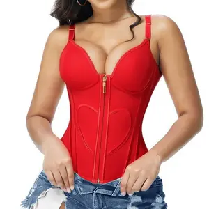 JOSHINE SHAPER Valentine's Day Gifts Women's Sexy Waist Training Corset with Heart Pattern, Small Cup Tummy Control, External Zipper, Breathable Fabric, Perfect for Gym & Daily Wear