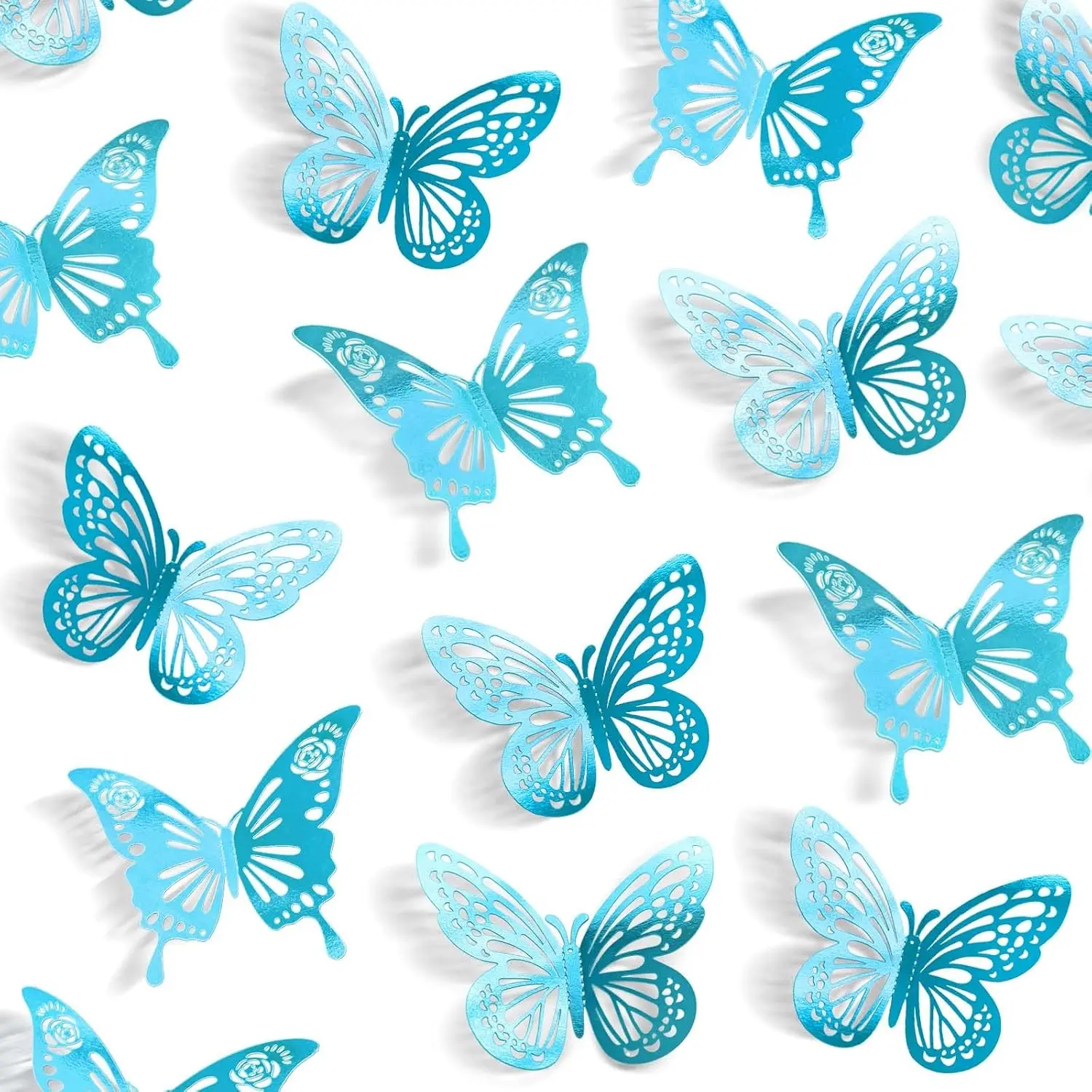 Light Blue Butterfly Decorations, 48 count 2 Styles 3 Sizes Butterflies for Grad Graduation Caps Cake Cupcake Toppers, 3D Paper Sticker for Bouquets Birthday  Shower  Girl Room Wall  Decor