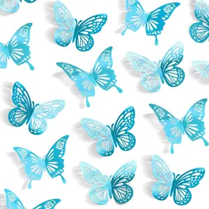 Light Blue Butterfly Decorations, 48 count 2 Styles 3 Sizes Butterflies for Grad Graduation Caps Cake Cupcake Toppers, 3D Paper Sticker for Bouquets Birthday  Shower  Girl Room Wall  Decor