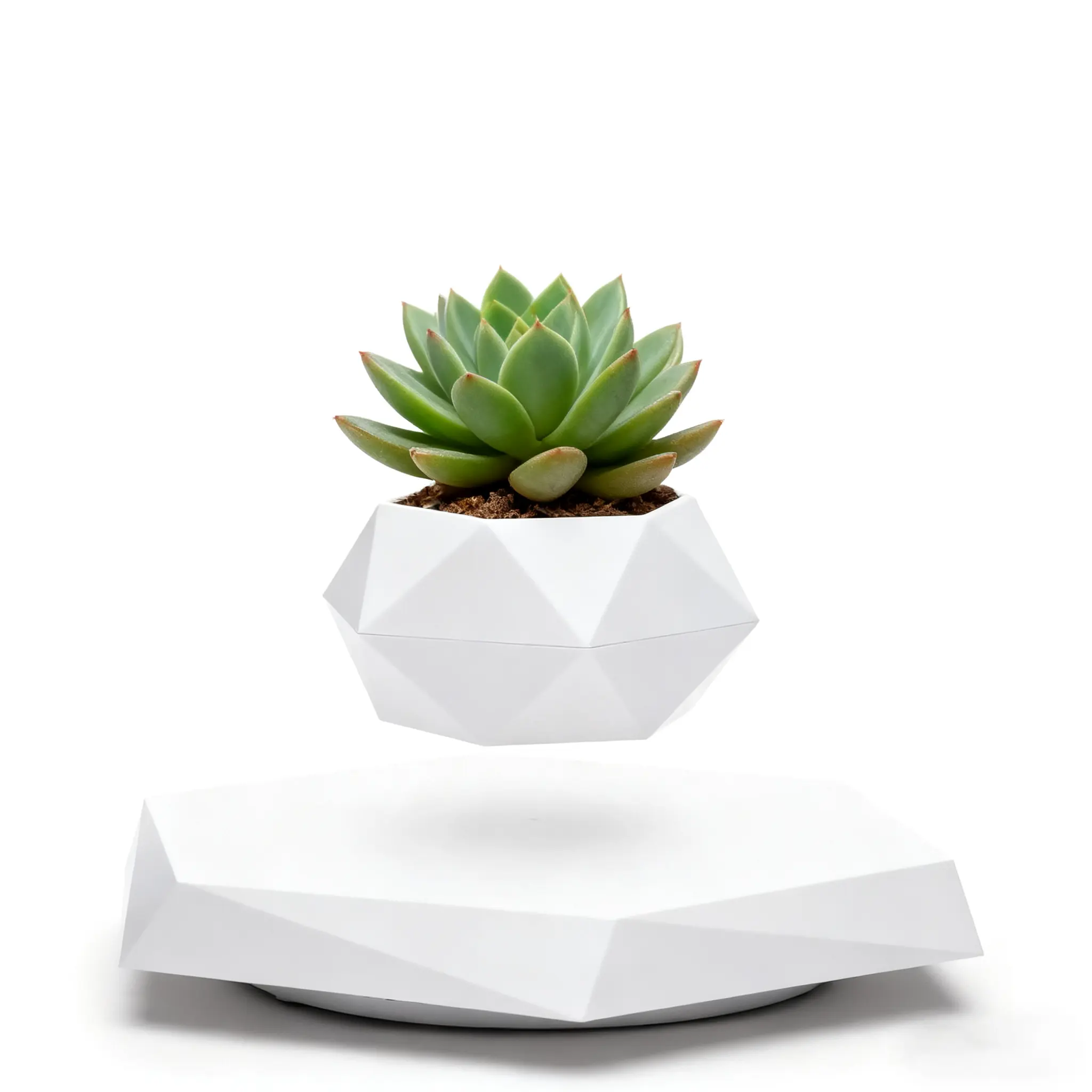 Magnetic Levitating Plant Pot  Floating Planter Black Geometric Levitating Planter, Rotating Suspended Flower Pot for Small Plants & Succulents, Modern Minimalist Home & Office Decor