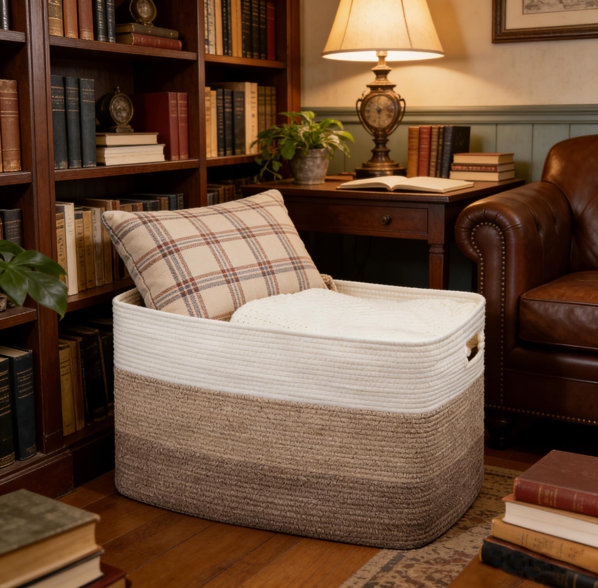 Large Blanket Basket, 21”X16”X12” Rectangle Woven Baskets Living Room Blanket Storage, With Handle Pillows, Blanket Organizing Area Dedicated Gradient Yellow Large Capacity Storage Basket Large Blanket Basket, 21”X16”X12” Rectangle Woven Baskets Living Room Blanket Storage, With Handle Pillows, Blanket Organizing Area Dedicated Gradient Yellow Large Capacity Storage Basket