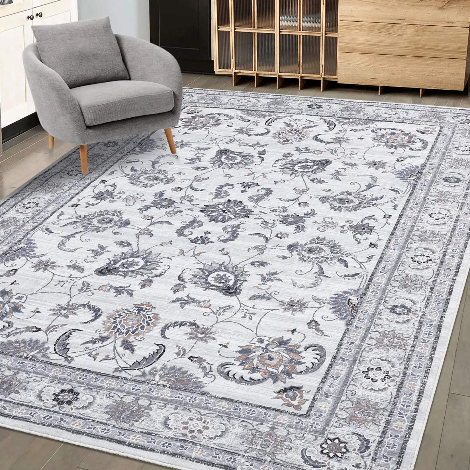 Bohemian Distressed Rug Vintage Printed Carpet Home Decorative Rug Foldable Indoor Carpet for Living Room Bedroom Kitchen Office Persian Rug