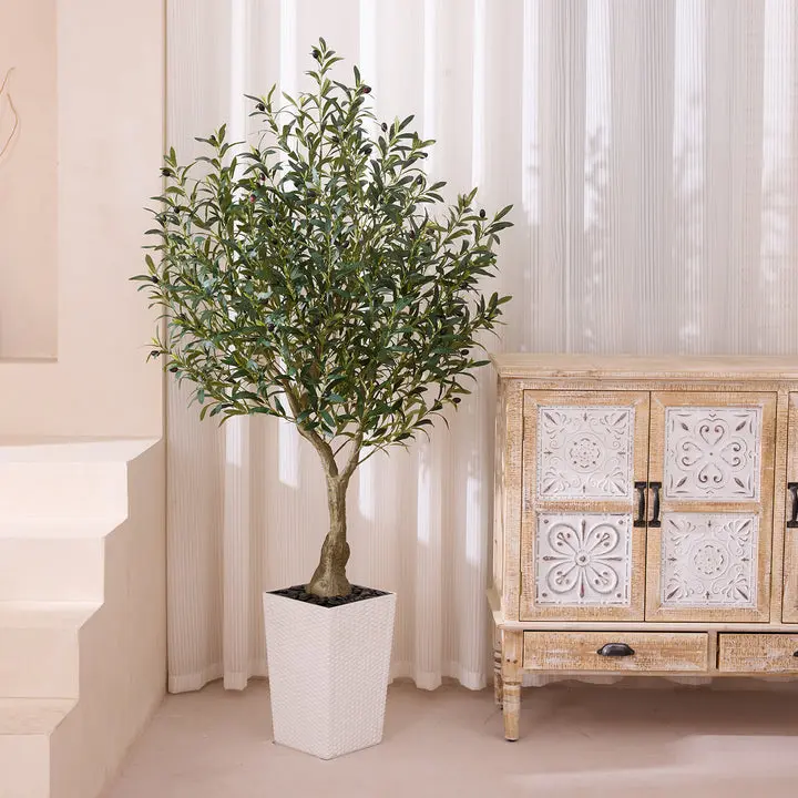 VeriNatural 6FT Artificial Olive Tree UV Resistant with White Taper Planter for Indoor & Outdoor（VN137）