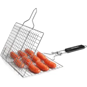 Stainless Steel Foldable Grilling Net, Non-Stick Detachable Portable BBQ Grill Mesh, Thickened Outdoor Barbecue Tool for Fish and Vegetables