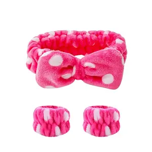 3pcs/set Women's Cute Fashion Polka Dot Pattern Hair Bands with Bowknot Design & Wristbands with Moisture Absorption, Funny Casual Hair Accessories Set For Women & Girls