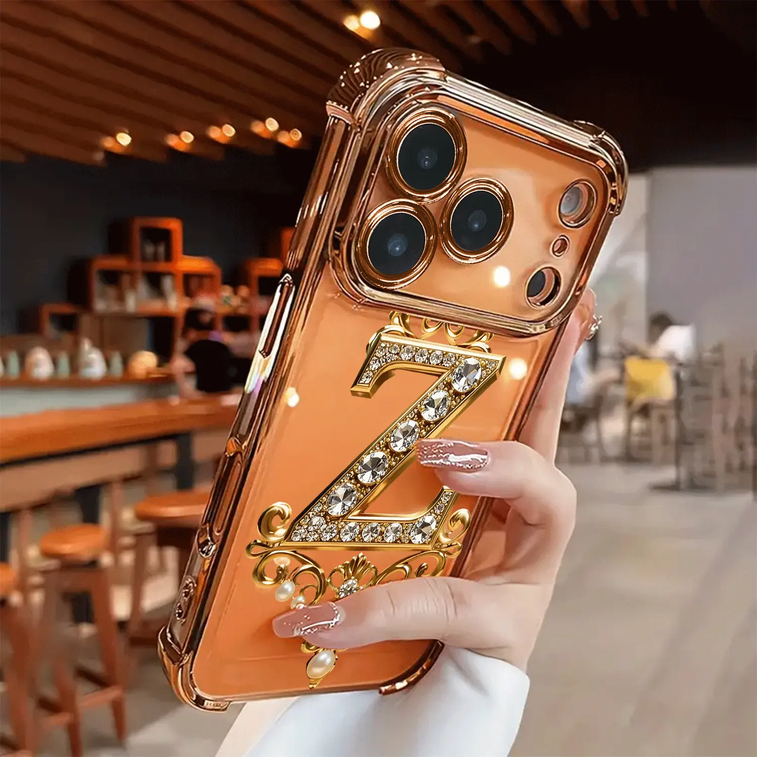 Creative diamond and gold Z pattern, drop-proof and non-slip TPU full-coverage lens-plated phone case, compatible with iPhone 17, 16, 15, 14, 13, 12, 11, XS, X series and other models. Makes a great gift for friends or family.