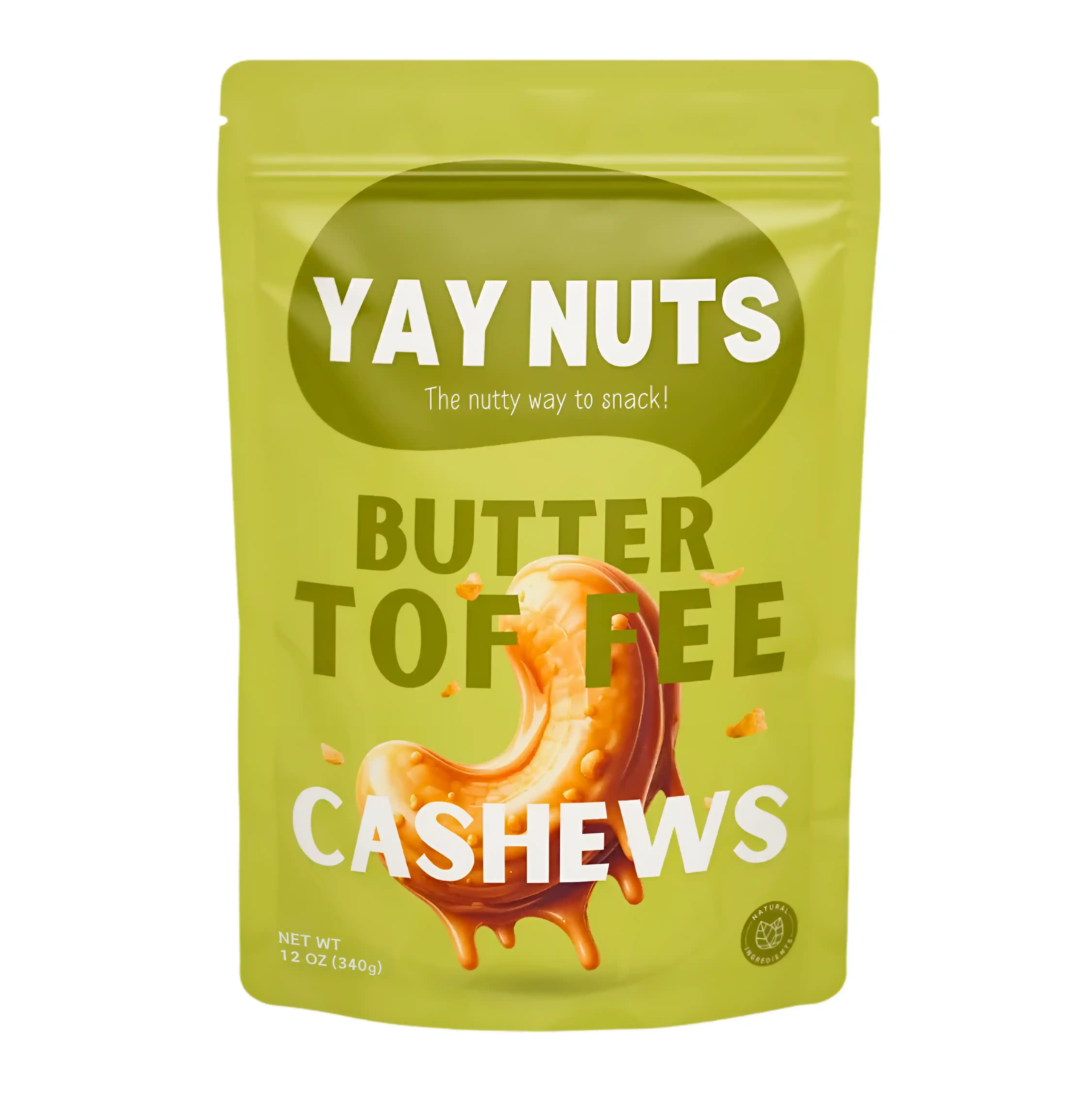 Yay Nuts Butter Toffee Cashews - 12 oz, Butter Toffee Coated Cashew Nuts, Delicious and Sweet Nut Snacks Crunchy, Cashew Nut Snack Packs for School, Office, Road Trips