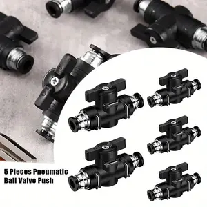 Pack of 5 Pneumatic Ball Valve Push to Connect Fittings 1/4" x 1/4" OD PVC Air Flow Control Valve Air Straight Union Quick Connect Hose Fittings Parts Pipe