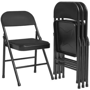 8 Pack Folding Chairs with Padded Cushion and Back - PU Leather Stackable Portable Dining Chiars Set, for Home and Office, Conference, Wedding, Party, Patio, Garden, for Indoor Outdoor, Black