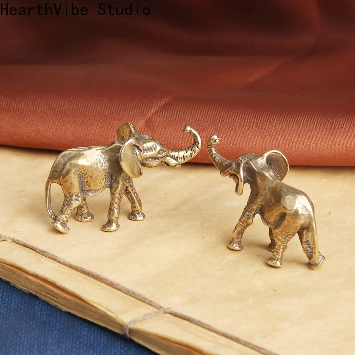 2pcs Retro Distressed Artificial Resin Elephant Figurines - Handmade Craft, Bronze Alloy-Inspired Miniature, Polished Finish, Abundance Prosperity Symbol, Desktop Decor, Decorative Floor Ornament, Collectible Gift
