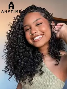 Anytime Hair 100% Human Hair 14 Inch Bob with Spiral Curls, Knotless Box Braided Wigs, 5x5 Lace Braid Wig for Women, Daily Use