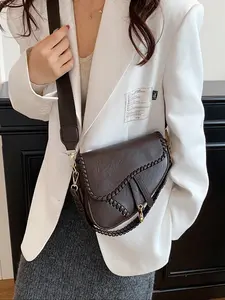Fashionable Simple Flap Saddle Bag Design, Unique Casual High-End Handbag, Stylish and Elegant Shoulder Bag for Women, Fashionable Crossbody Bag
