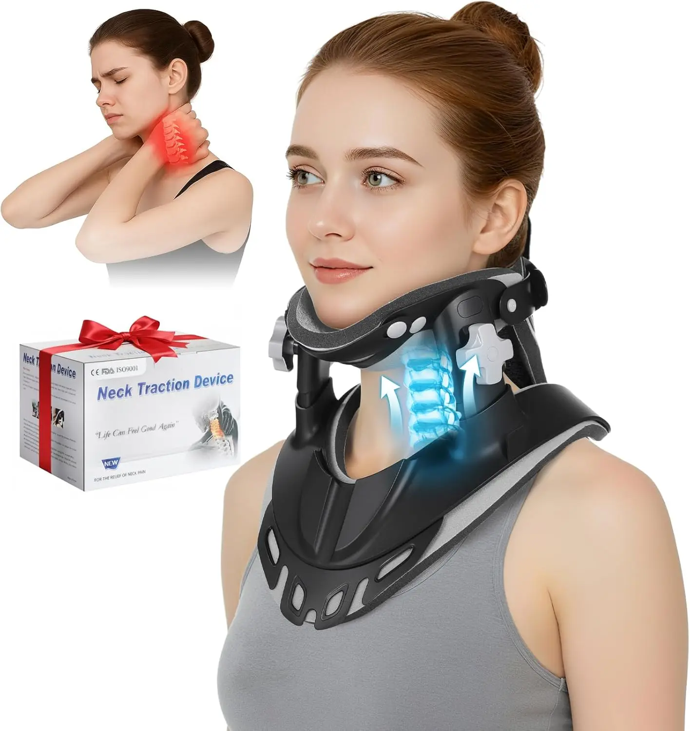 Medical Grade Adjustable Cervical Traction Device - ABS Plastic, Lightweight Neck Support for Pain Relief, Prop 65 Safe Back & Shoulder Support Brace