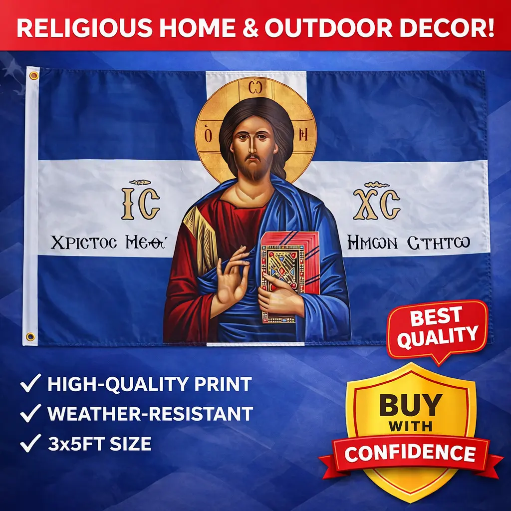 Jesus Christ Orthodox Flag 3x5FT – Christian Wall Decor Banner, Hanging Wall Art, Wall Hanging, Religious, High-Quality Polyester Material, Perfect for Church & Home Decoration