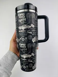 Winchester Brothers Movie Tumbler 40oz With Handle, TV Show Merch, Dean Winchester Movie Lover Gift, Carry On My Wayward Son Drinkware Tumbler
