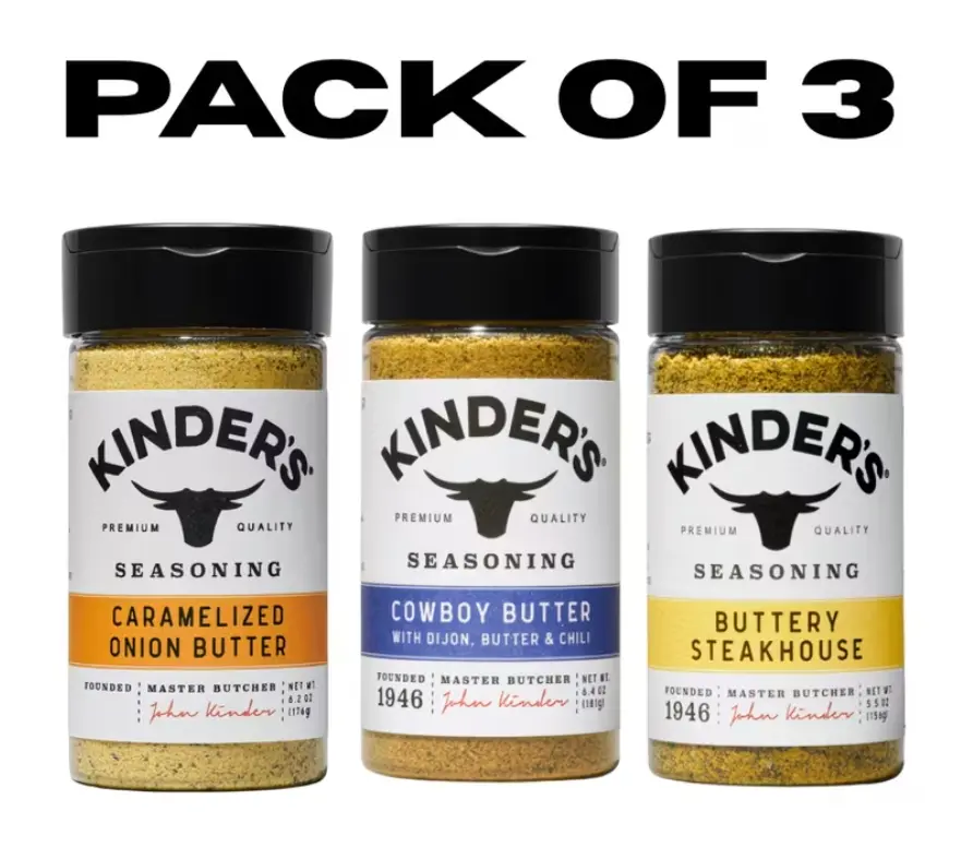 PACK OF 3 Kinder's Caramelized Onion Butter, Cowboy Butter and Buttery Steakhouse Seasoning Variety Pack Flavor Spice