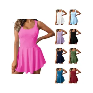 Sleeveless 2-in-1 Athletic Tennis Golf Dress Underneath Workout Active Dresses with Built-in Shorts Activewear prom memorial day outfits waisttrainers sundress camels hiking athletic dress tennis dress