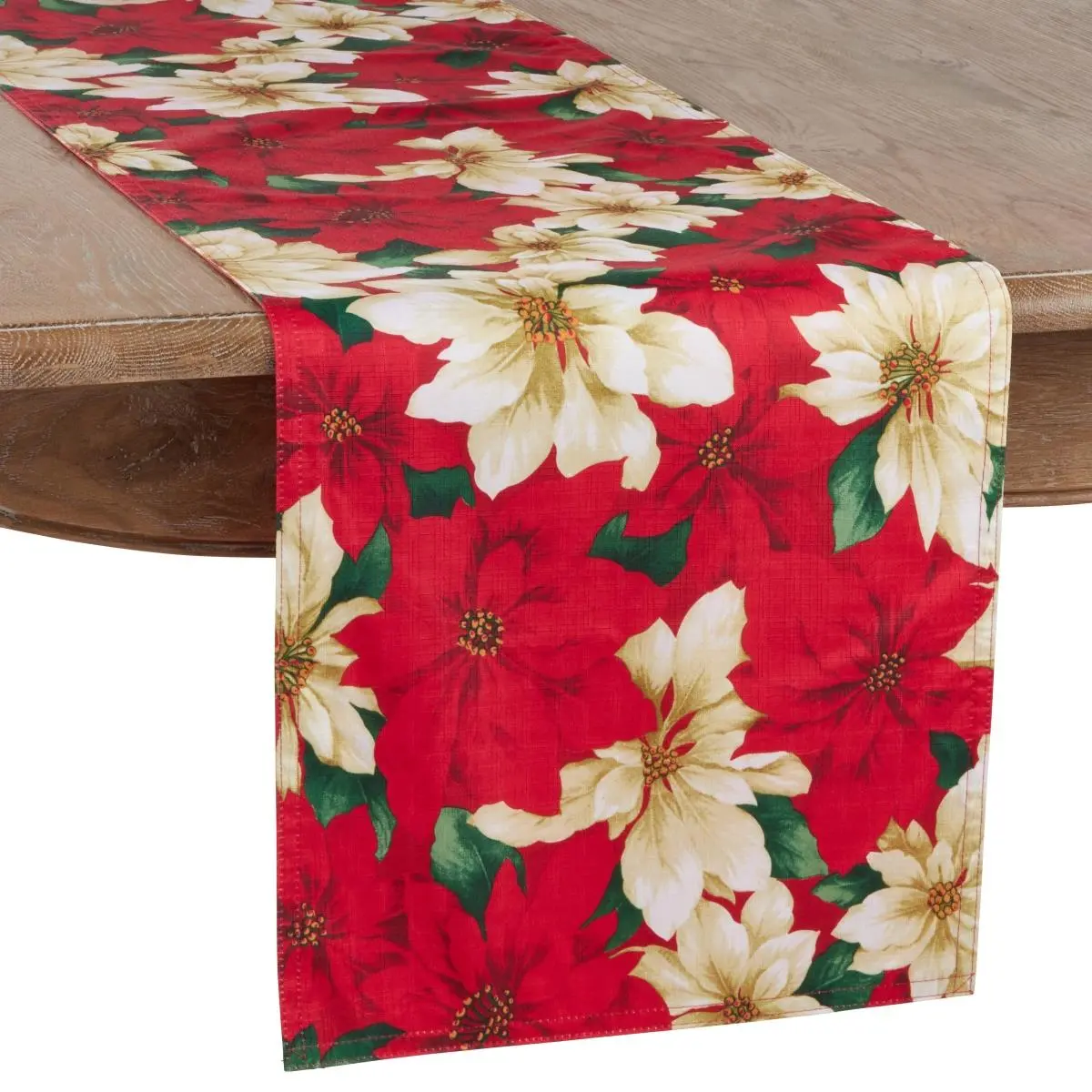 Saro Lifestyle 6212.M16108B 1-Piece Fabric Textile Table Runner, 16x108in Floral Motif Poinsettia Design for Home Kitchen