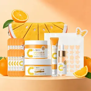 LAIKOU Vitamin C Skin Care Set 18-Piece, Cleansing & Moisturizing Kit with Clay Mask, Pimple Patch, Face Cream, Serum, Sleeping Mask & Triple-Roller Eye Cream